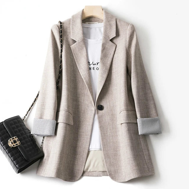 Damen Trendiger Patchwork-Blazer mit lockerer Passform, Ein-Knopf-Verschluss und minimalistischem Design