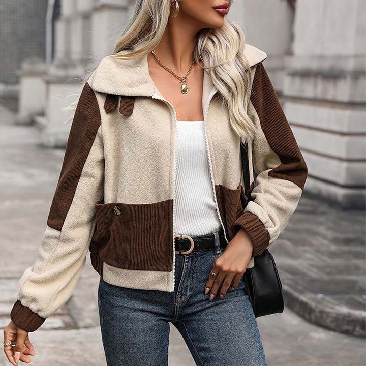 Cord Damen Blockfarben Herbstjacke mit Taschen