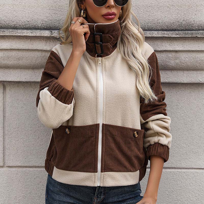 Cord Damen Blockfarben Herbstjacke mit Taschen