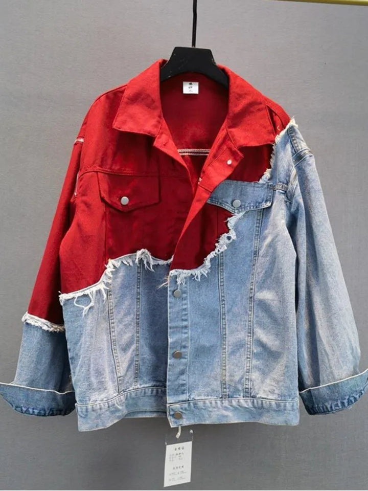 Streetwear inspirierte Jeans-Patchwork-Jacke