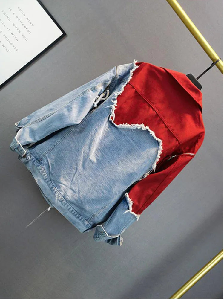 Streetwear inspirierte Jeans-Patchwork-Jacke