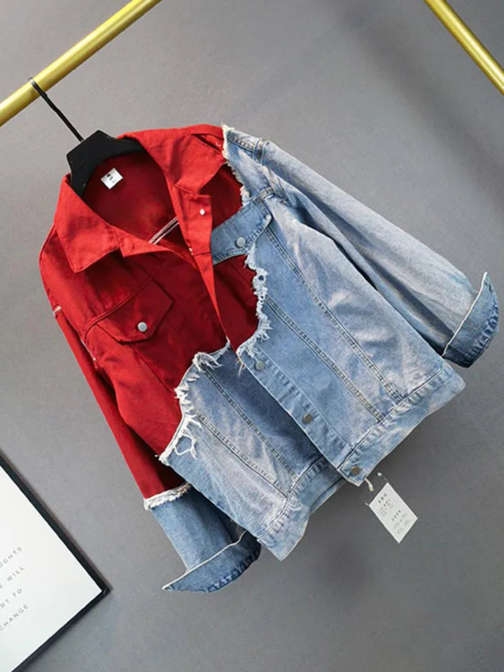 Streetwear inspirierte Jeans-Patchwork-Jacke