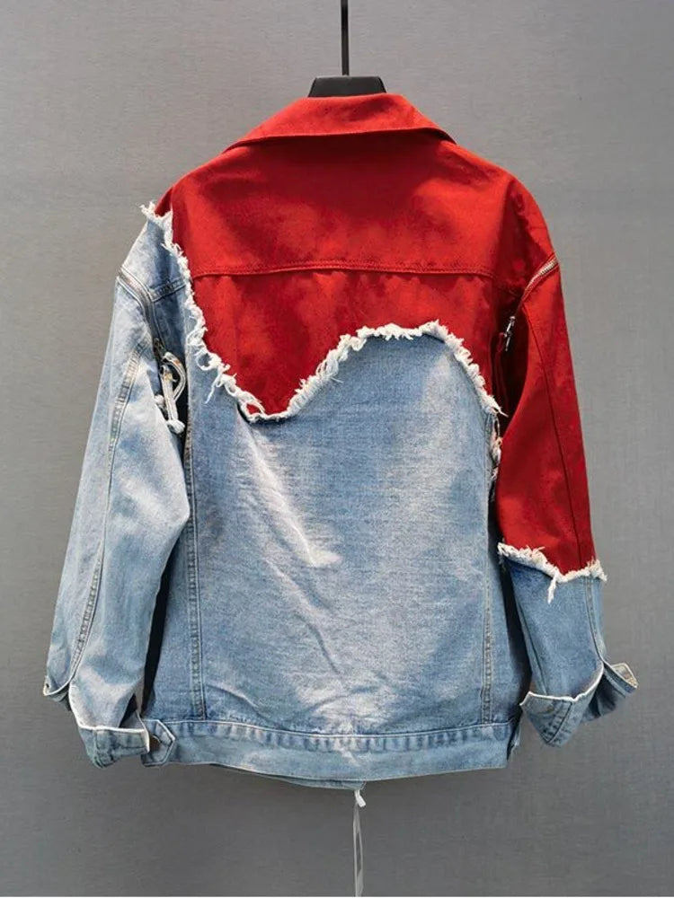 Streetwear inspirierte Jeans-Patchwork-Jacke