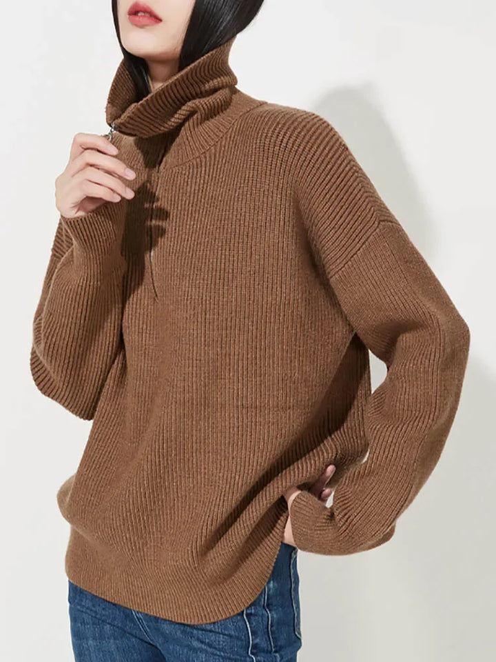 Strick-Rollkragenpullover für Damen mit Reißverschluss