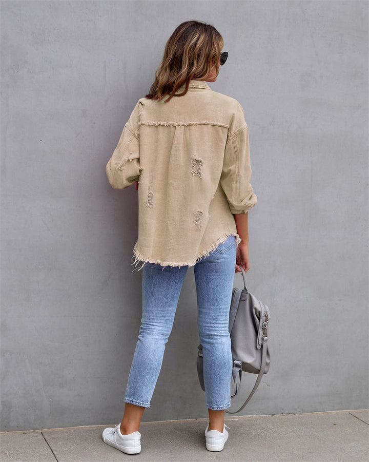 Lässiges Shirt-Style Jeancoat mit Löchern