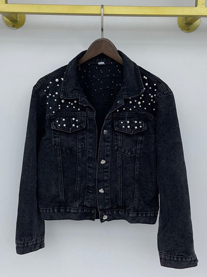 Eleganz mit Perlen verzierte Jeansjacke