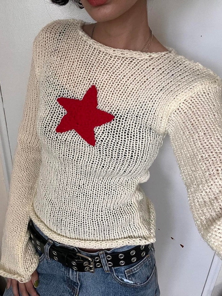 Damen Grunge Pullover mit schmalem Slash-Ausschnitt im y2k Stil