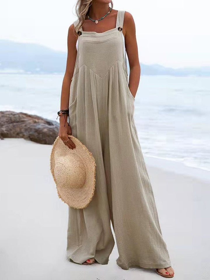 Sommer, weitbeinig, overall, beige