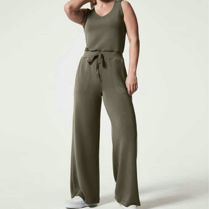 Trend-Jumpsuit mit weiten Beinen und kurzen Ärmeln