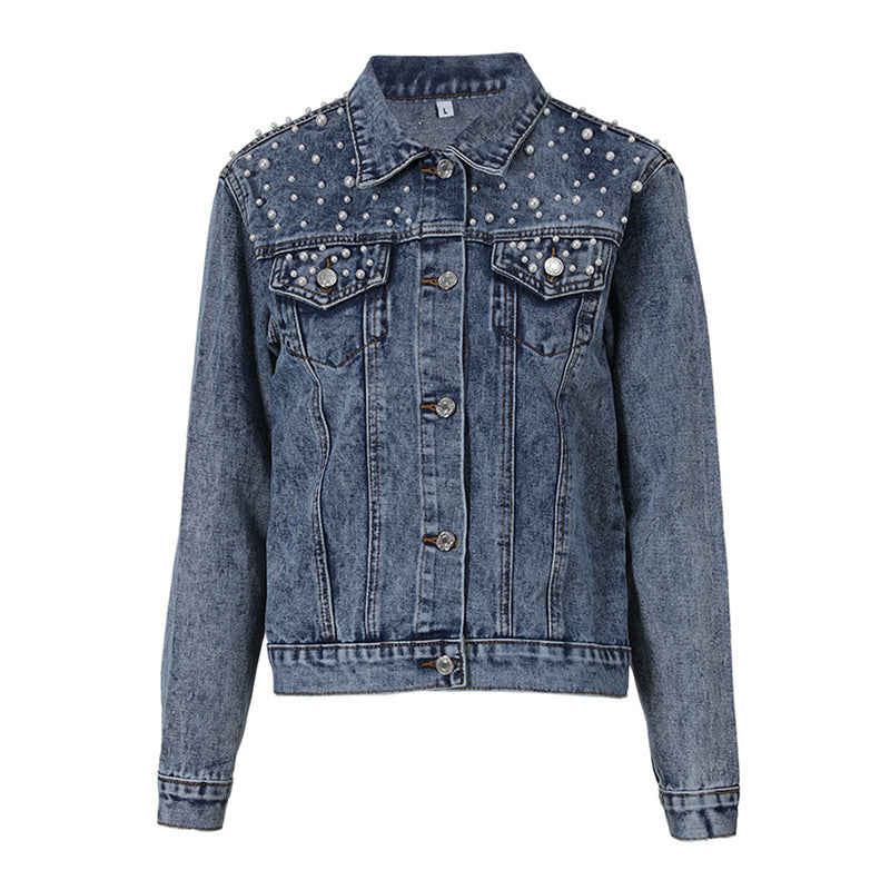 Eleganz mit Perlen verzierte Jeansjacke