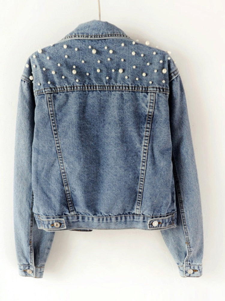 Eleganz mit Perlen verzierte Jeansjacke