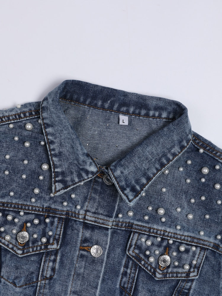 Eleganz mit Perlen verzierte Jeansjacke