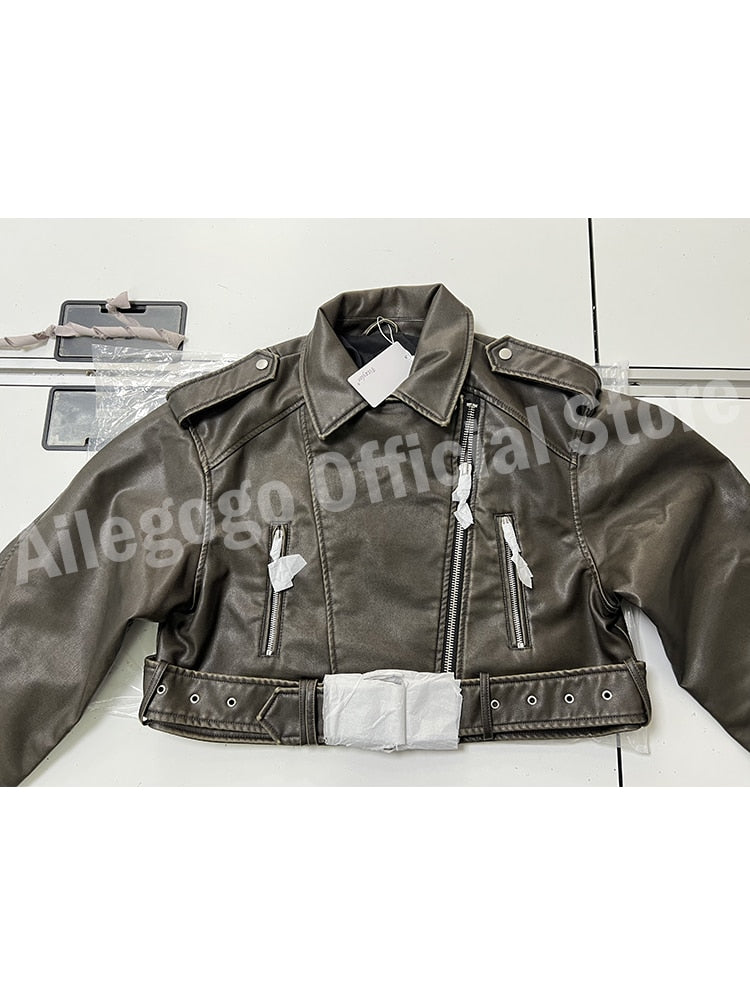 Klassische Kunstleder-Kreation - Damen Vintage Jacke mit Gürtel