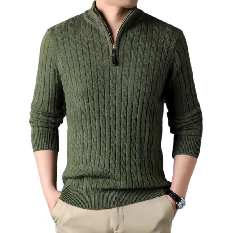 Slim Fit Rollkragenpullover für Herren mit Viertelreißverschluss für den Winter