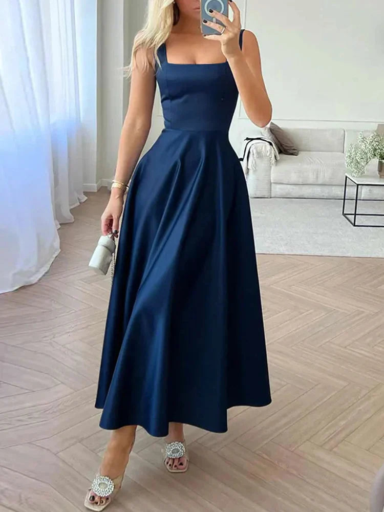 Modernes ärmelloses Maxikleid mit hoher Taille für Frauen