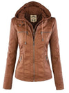 Lederimitat Mantel - Damen Kapuzenjacke: Basic PU-Jacke