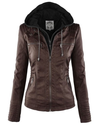 Lederimitat Mantel - Damen Kapuzenjacke: Basic PU-Jacke