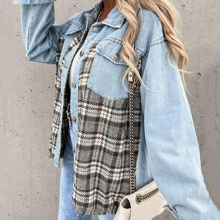 Trendige Karo-Denimjacke: Für Damen