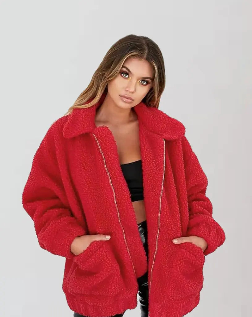 Kuschelige und trendige Damen Teddy-Fleecejacke