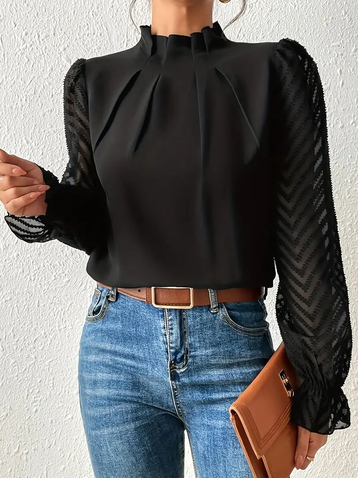 Schicker plissierter top mit netzärmeln für damen