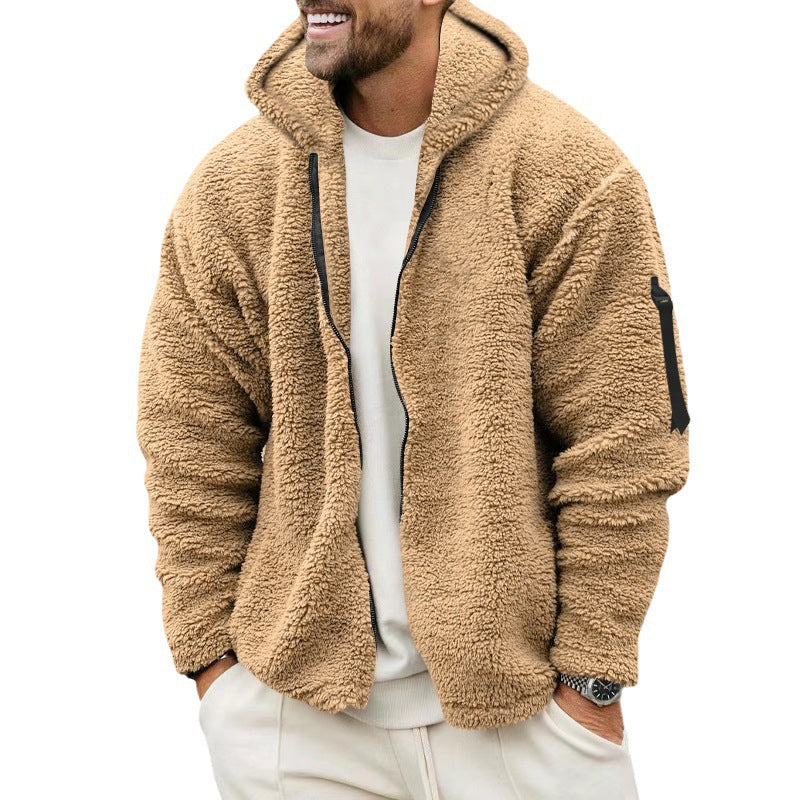 Warme, flauschige Teddyjacke für Herren mit Kapuze