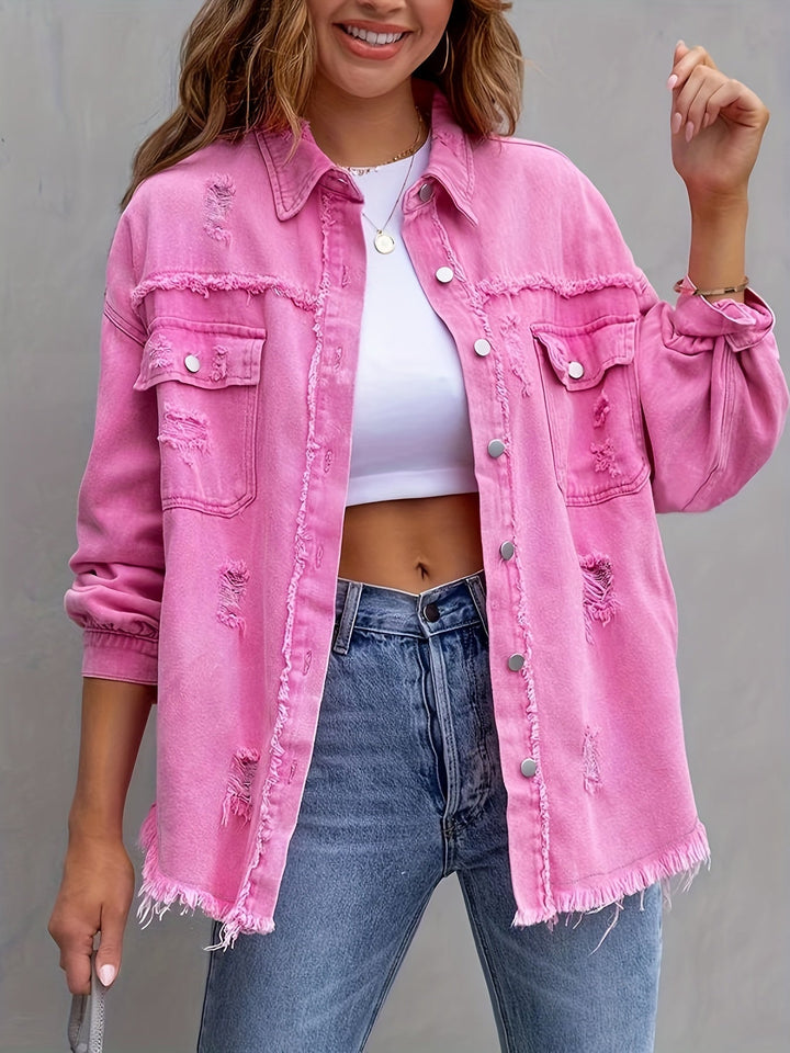 Übergroße Jeansjacke - Boho - Nicht elastisch, Unifarben, Knopfverschluss - Ideal für alle Jahreszeiten