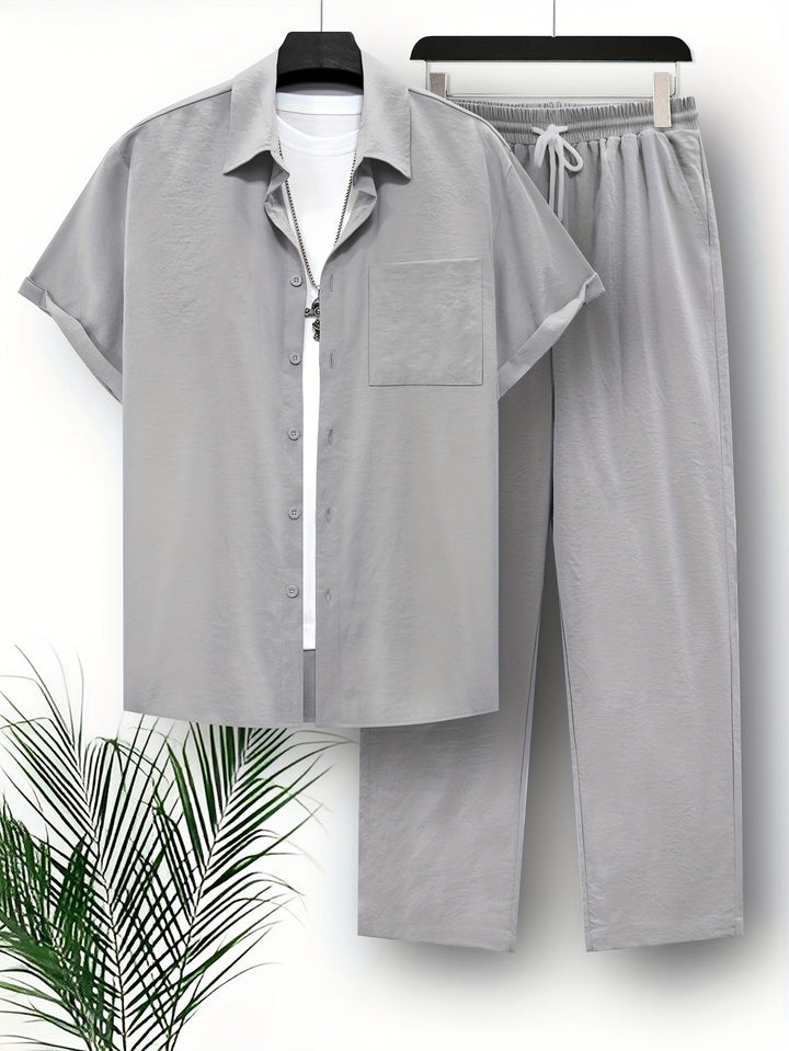 Set mit Oberteil und Hose - Casual - Polyester, kurze Ärmel, Unifarben - Perfekt für Freizeitkleidung