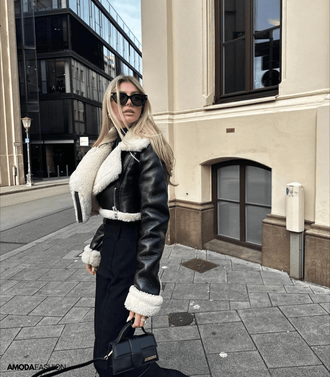 Teddyjacke aus Lederimitat mit Crop Top