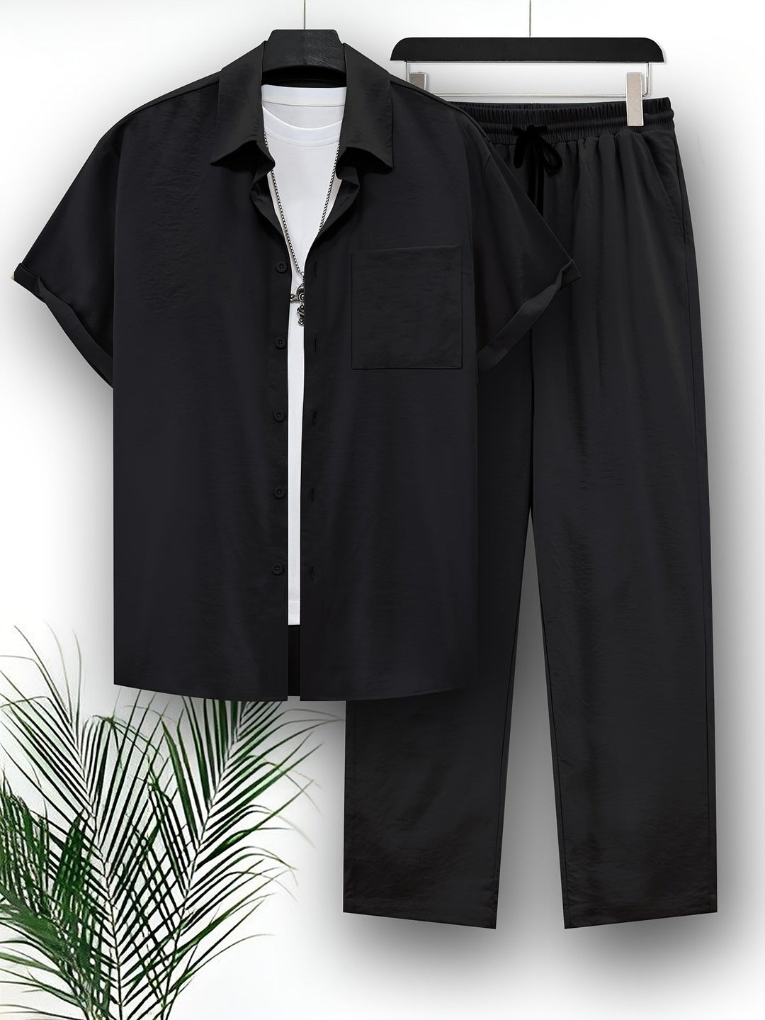 Set mit Oberteil und Hose - Casual - Polyester, kurze Ärmel, Unifarben - Perfekt für Freizeitkleidung