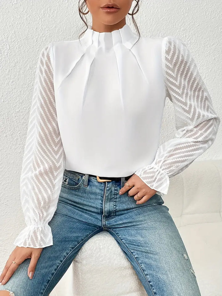 Schicker plissierter top mit netzärmeln für damen