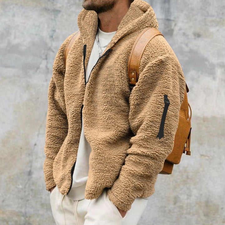 Warme, flauschige Teddyjacke für Herren mit Kapuze