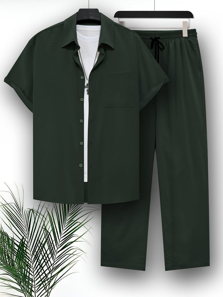 Set mit Oberteil und Hose - Casual - Polyester, kurze Ärmel, Unifarben - Perfekt für Freizeitkleidung