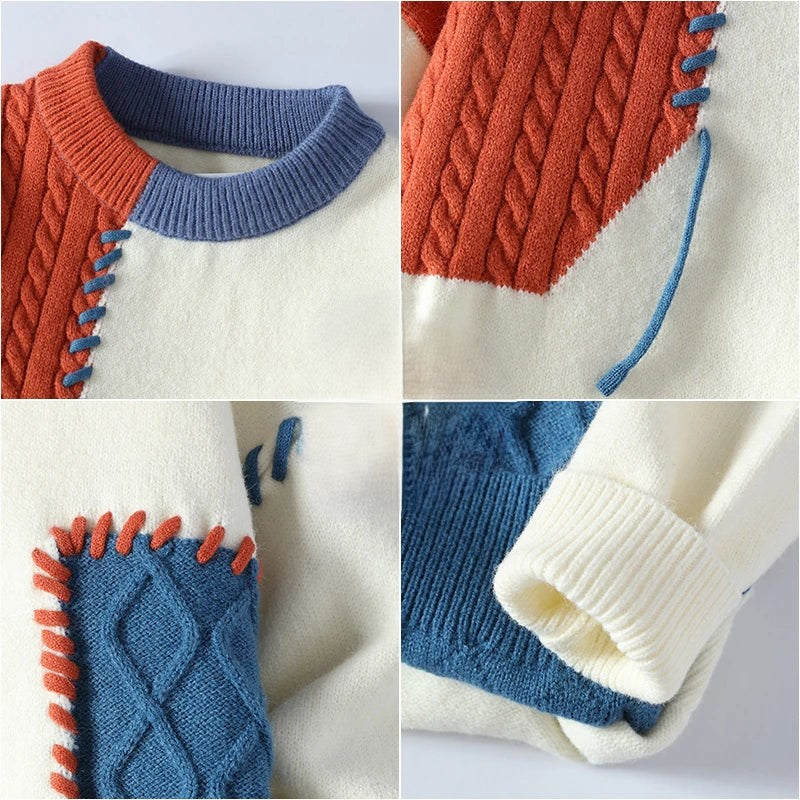 Herrenpullover mit Patchwork-Muster