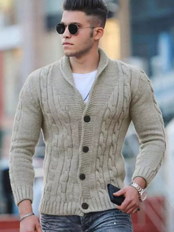 Unifarbene Herren Strickjacke mit langen Ärmeln und Knopfverschluss