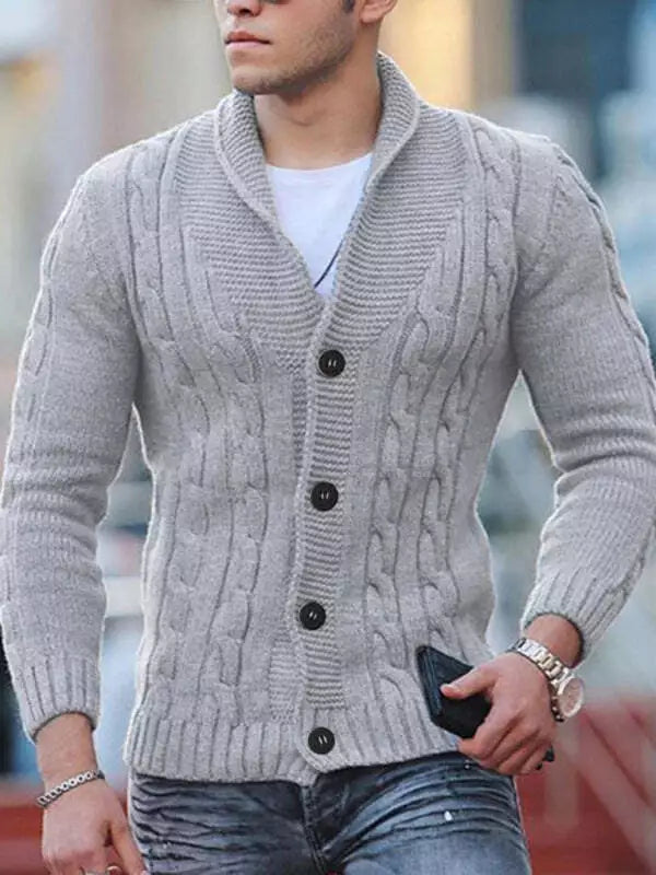 Unifarbene Herren Strickjacke mit langen Ärmeln und Knopfverschluss