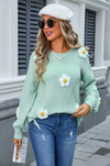 3D-Strickpullover mit Blumen