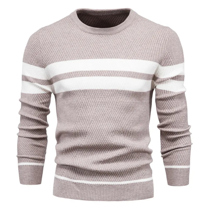 Warmer Herren-Rundhals-Patchwork-Pullover in schmaler Form