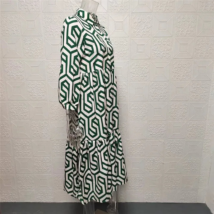 Adeline - Langärmliges Kleid mit geometrischem Muster